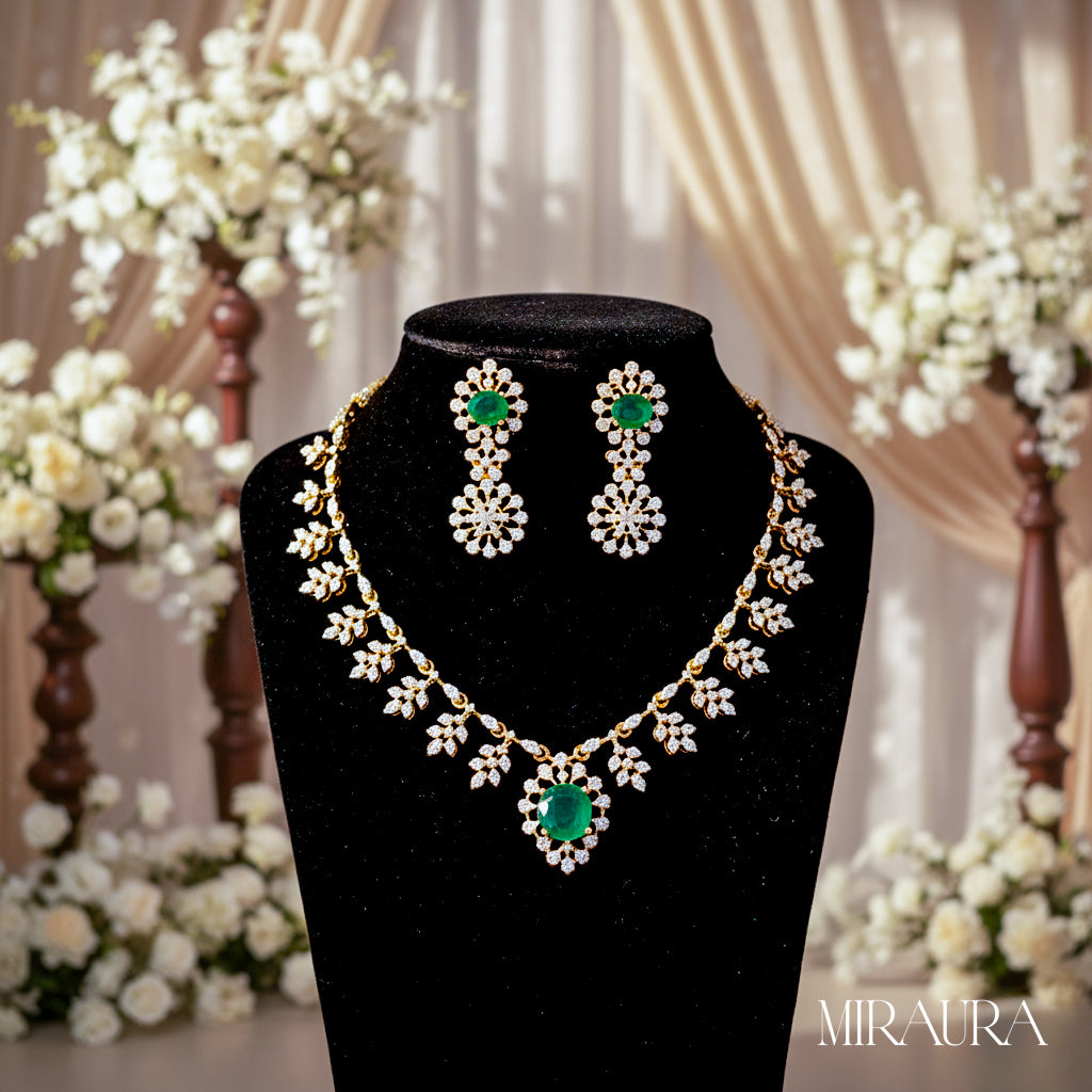 The Emerald Floral CZ Statement Set | 925 Silver | Bridal & Party Wear